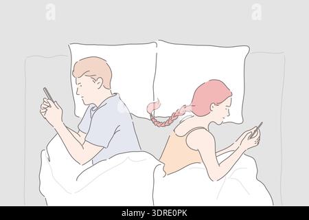 Beziehungsschwierigkeiten, Mobiltelefonsucht, Heiratskrise-Konzept Stockfoto