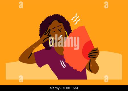 Geistiger Stress, Hitze, Dehydratation, Unannehmlichkeitskonzept Stockfoto