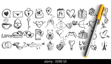 Liebe doodle einrichten Stockfoto
