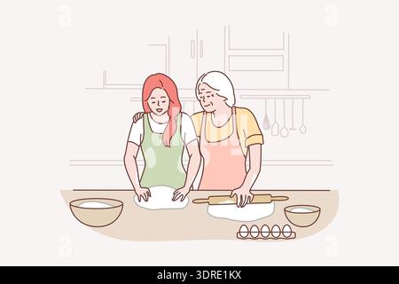 Familie, Mutterschaft, Kochen, Erholung, Freizeit, Love-Konzept Stockfoto