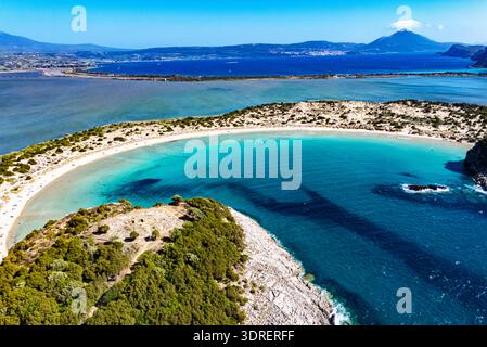 Blick auf den Strand Voidokilia, in Messinia, Griechenland. Stockfoto