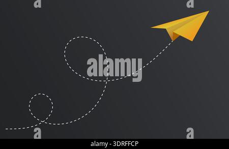 Fliegendes Papierflugzeug vor dunklem Hintergrund, Vektorillustration Stock Vektor