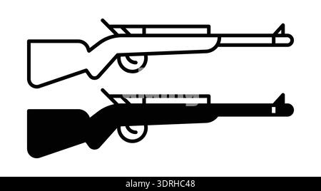 Dieses Bild zeigt umrissene Illustrationen von zwei klassischen Schusswaffen im Schwarz-weiß-Stil, ideal für kreative Projekte, Lehrmaterial oder Sichtschutz Stock Vektor
