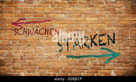 Zeigt den direkten Weg zu Stärken und Schwächen Stockfoto