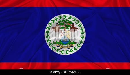 Flagge von Belize mit Stoffstruktur. Nahaufnahme der Belize-Flagge, die winkt Stockfoto