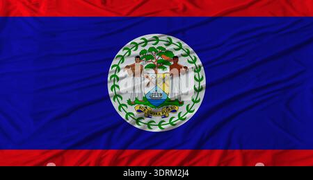 Belizean Fahne winkt. Flagge von Belize mit Stoffstruktur Stockfoto