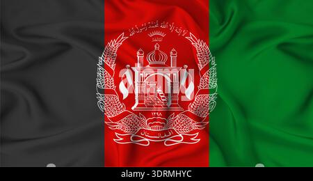 Realistische afghanische Flagge schwenkt. Nahaufnahme der afghanischen Flagge mit Stoffstruktur Stockfoto