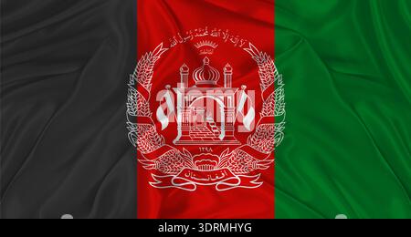 Afghanische Flagge mit Stoffstruktur. Nahaufnahme der afghanischen Flagge, die winkt Stockfoto