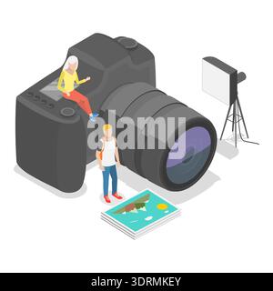 3D Isometrischer flacher Vektor konzeptuelle Illustration des Fotografen Stockfoto