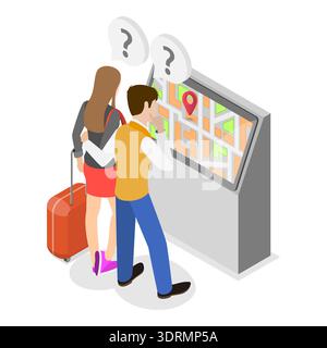3D Isometrischer flacher Vektor konzeptuelle Darstellung des Informationskiosks Stockfoto