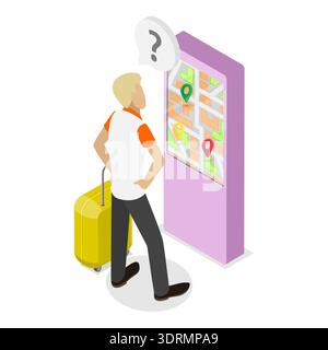 3D Isometrischer flacher Vektor konzeptuelle Darstellung des Informationskiosks Stockfoto