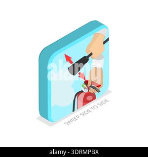 3D Isometrischer Flachvektor konzeptuelle Darstellung der Verwendung Eines Feuerlöschers Stockfoto