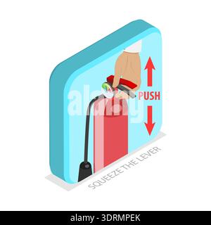 3D Isometrischer Flachvektor konzeptuelle Darstellung der Verwendung Eines Feuerlöschers Stockfoto