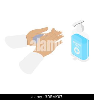 3D Isometrischer Flat Vector Set Desinfektionsmittel Stockfoto