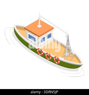3D Isometrischer flacher Vektor Set von Booten Stockfoto