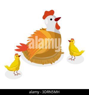 3D Isometrischer Flachvektorsatz von Hühnern Stockfoto