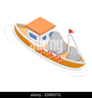 3D Isometrischer flacher Vektor Set von Booten Stockfoto
