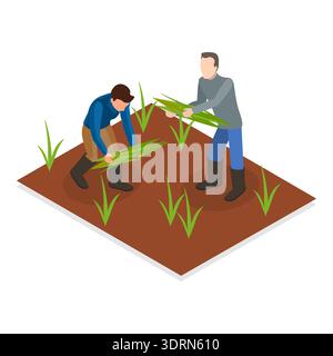 3D Isometrischer Flachvektorsatz von Landwirten Stockfoto