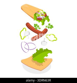 Isometrischer 3D-Vektorsatz mit Shawarmas Stockfoto