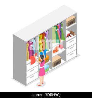 3D Isometrischer flacher Vektor Set von Schränken Stockfoto