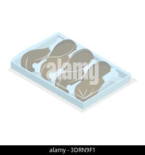 3D Isometrischer Flachvektor Set aus gefrorenem Fleisch Stockfoto