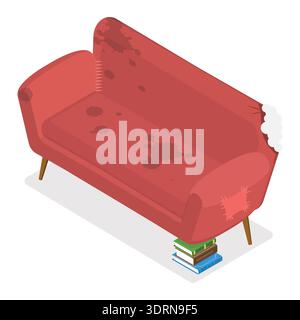 Isometrischer flacher Vektor 3D-Satz von gebrochenen Möbeln Stockfoto