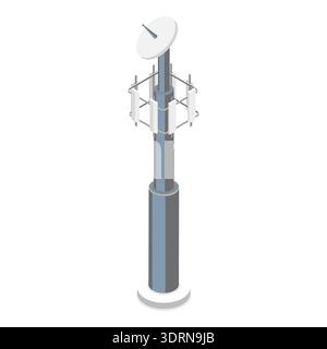 3D Isometrischer flacher Vektor Satz von Telekommunikationstürmen Stockfoto