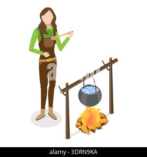 3D Isometrischer flacher Vektor-Satz von Jägern Stockfoto