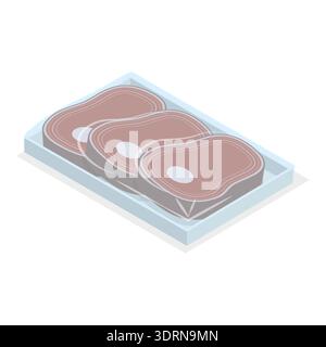 3D Isometrischer Flachvektor Set aus gefrorenem Fleisch Stockfoto