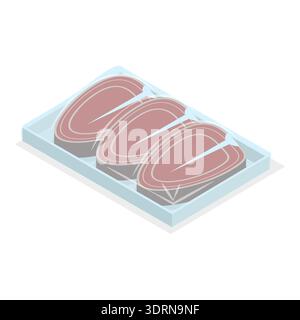 3D Isometrischer Flachvektor Set aus gefrorenem Fleisch Stockfoto
