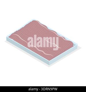 3D Isometrischer Flachvektor Set aus gefrorenem Fleisch Stockfoto