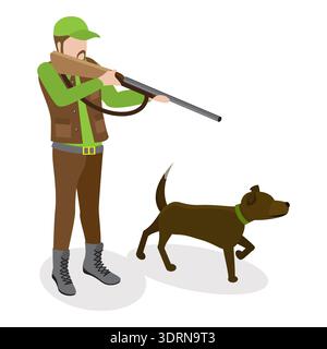 3D Isometrischer flacher Vektor-Satz von Jägern Stockfoto