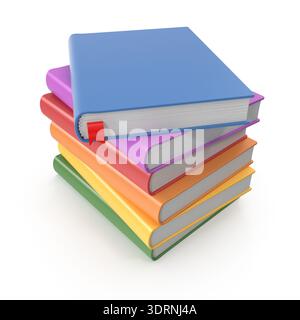 Stapel farbenfroher Bücher mit einem roten Lesezeichen Stockfoto