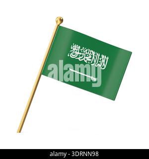 Saudi-Arabien Nationalflagge auf einem goldenen Stock Stockfoto