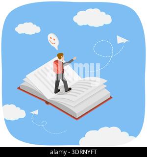 Isometrischer abgewickelter 3D-Vektor-Illustration von Booklover Stockfoto