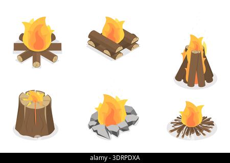 3D Isometrischer Flachvektor Set von Lagerfeuern Stockfoto