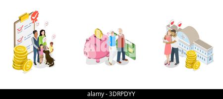 3D Isometrischer flacher Vektor Illustration der Familienversicherung Stockfoto