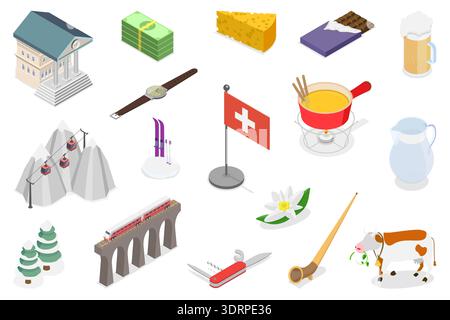 3D Isometrischer flacher Vektor Illustration der Schweiz Stockfoto