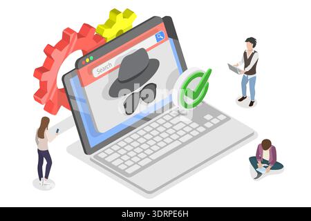 Isometrischer flacher 3D-Vektor-Illustration des Inkognito-Modus Stockfoto