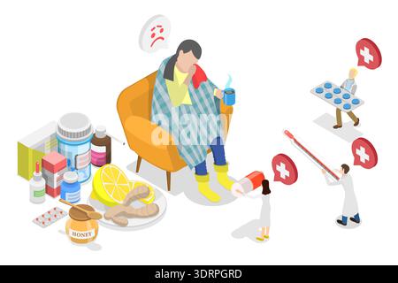 3D Isometrischer Flachvektor Illustration der Influenza Stockfoto