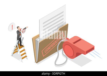3D Isometrischer flacher Vektor-Illustration von Whistleblowing Stockfoto
