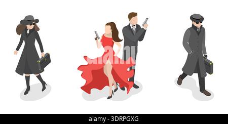 3D Isometrischer flacher Vektor-Illustration von Spionen Stockfoto