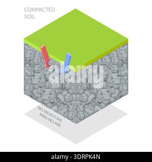 3D Isometrische flache konzeptionelle Darstellung der Bodenverdichtungsmethode Stockfoto