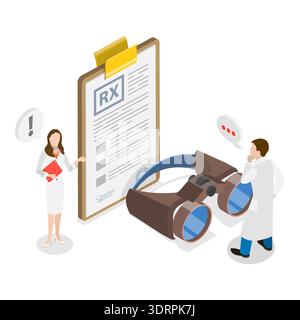 3D-Isometrische flache konzeptionelle Darstellung des Ophthalmologen Stockfoto