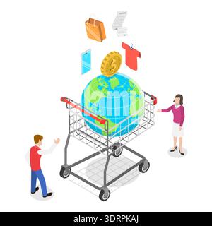 3D Isometrische flache konzeptionelle Darstellung der nachhaltigen Abfallwirtschaft Stockfoto