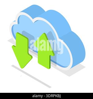 Symbolsatz „3D Isometric Flat“ (Isometrische Abwicklung). Cloud-Technologien Stockfoto