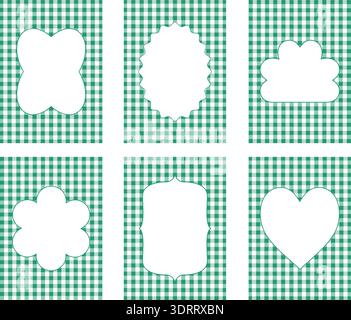 Set aus grünen Gingham-Kartenschablonen mit dekorativen Rahmen. Vertikale Layouts für St. Patrick's Day. Stock Vektor