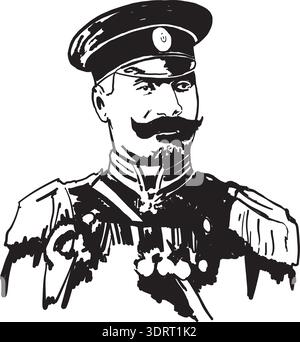 Porträtdarstellung eines Militärs im Schwarzweiß-Stil Stock Vektor