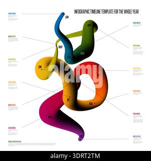 Diese jährliche Infografik-Zeitleiste enthält eine 3D-Flüssigform für Ihren Jahresbericht. Verwenden Sie diese abstrakte Infografik-Zeitachse mit leuchtenden Farben Stock Vektor