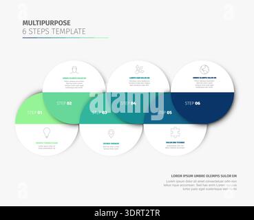 Diese vielseitige Vorlage für Business-Infografiken enthält sechs nummerierte Schritte für die Prozessvisualisierung. Jeder Schritt der Infografik-Vorlage enthält Stock Vektor